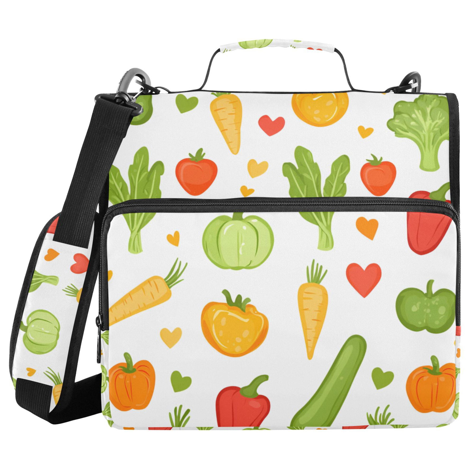 FORMRS Zipper Binder with Shoulder Strap 2-inch Ring 500 Sheet Capacity File Bag, White Vegetables Pattern