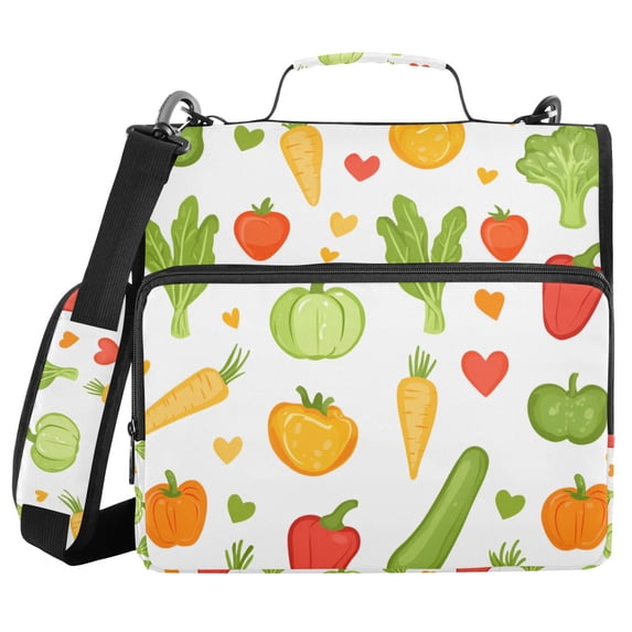 FORMRS Zipper Binder with Shoulder Strap 2-inch Ring 500 Sheet Capacity File Bag, White Vegetables Pattern