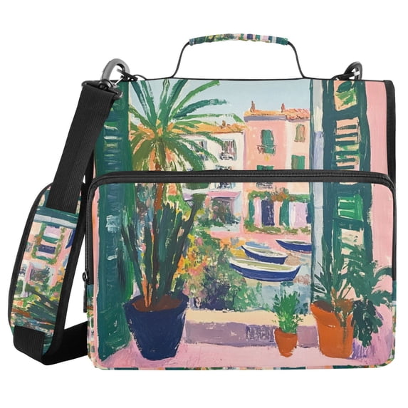 FORMRS Zipper Binder with Shoulder Strap 2-inch Ring 500 Sheet Capacity File Bag, Window Scene
