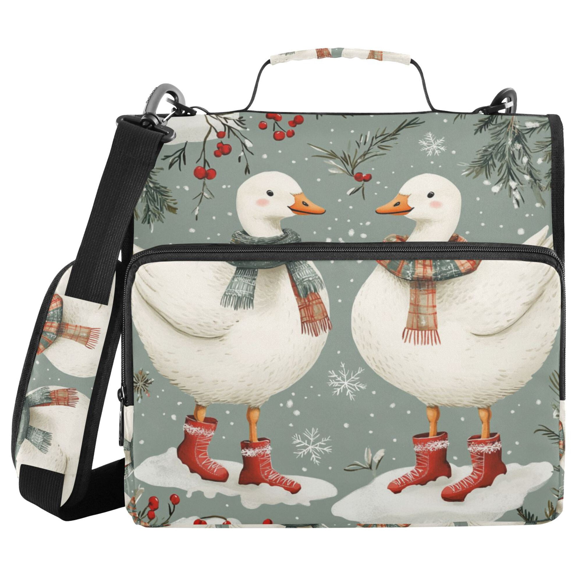FORMRS Zipper Binder with Shoulder Strap 2-inch Ring 500 Sheet Capacity File Bag, Winter Goose Scarves