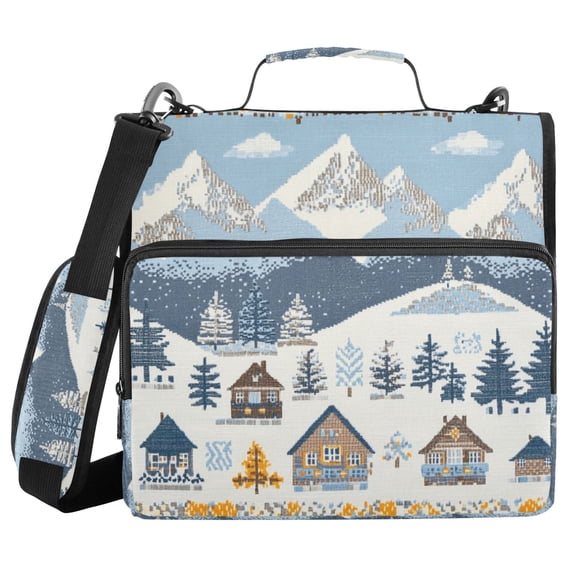FORMRS Zipper Binder with Shoulder Strap 2-inch Ring 500 Sheet Capacity File Bag, Winter Village Serenity