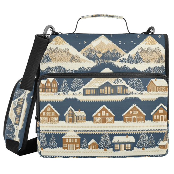 FORMRS Zipper Binder with Shoulder Strap 2-inch Ring 500 Sheet Capacity File Bag, Winter Village