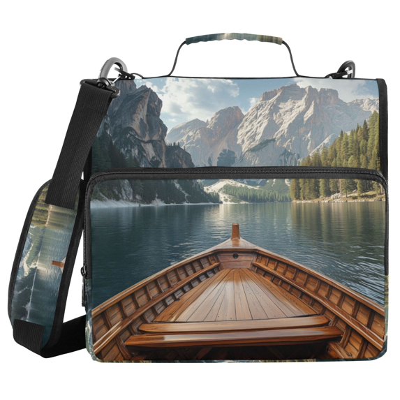 FORMRS Zipper Binder with Shoulder Strap 2-inch Ring 500 Sheet Capacity File Bag, Wooden Boat