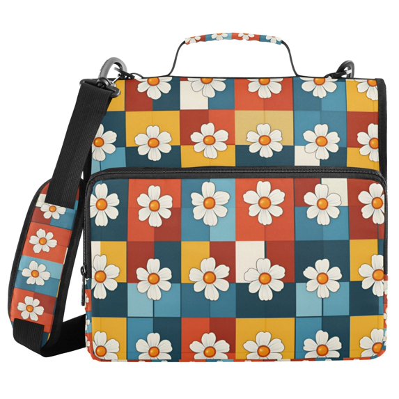 FORMRS Zipper Binder with Shoulder Strap 2-inch Ring 500 Sheet Capacity File Bag, Yellow Checkered Daisy