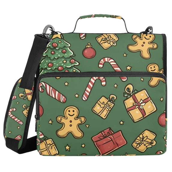 FORMRS Zipper Binder with Shoulder Strap 2-inch Ring 500 Sheet Capacity File Bag, Yellow Christmas Gingerbread