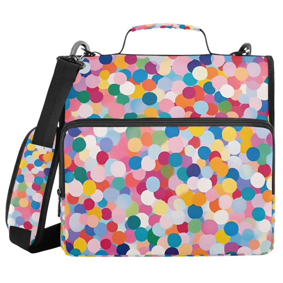 FORMRS Zipper Binder with Shoulder Strap 2-inch Ring 500 Sheet Capacity File Bag, Yellow Colorful Circles