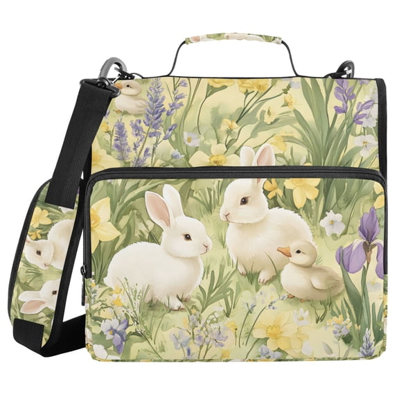 FORMRS Zipper Binder with Shoulder Strap 1.5-inch Ring 500 Sheet Capacity File Bag, Yellow Floral Rabbit