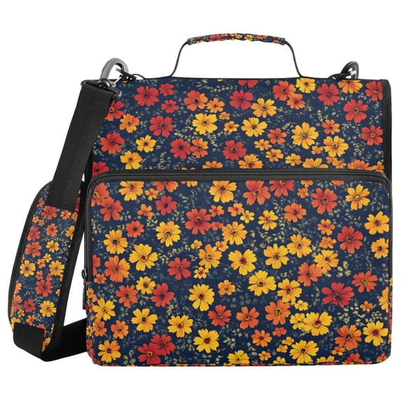 FORMRS Zipper Binder with Shoulder Strap 2-inch Ring 500 Sheet Capacity File Bag, Yellow Floral