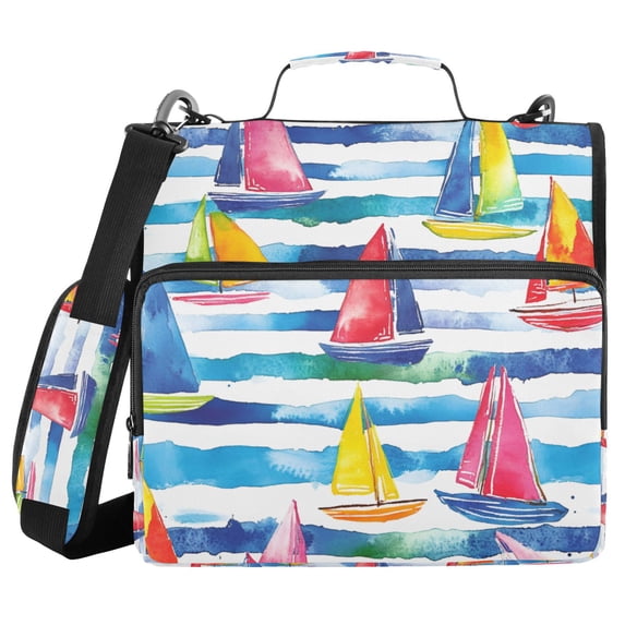 FORMRS Zipper Binder with Shoulder Strap 2-inch Ring 500 Sheet Capacity File Bag, Yellow Hand Drawn Sailboats