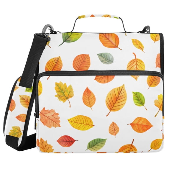 FORMRS Zipper Binder with Shoulder Strap 2-inch Ring 500 Sheet Capacity File Bag, Yellow Leaves