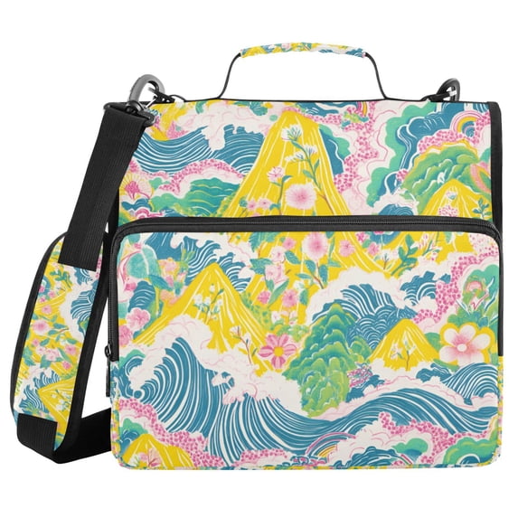 FORMRS Zipper Binder with Shoulder Strap 2-inch Ring 500 Sheet Capacity File Bag, Yellow Mountains