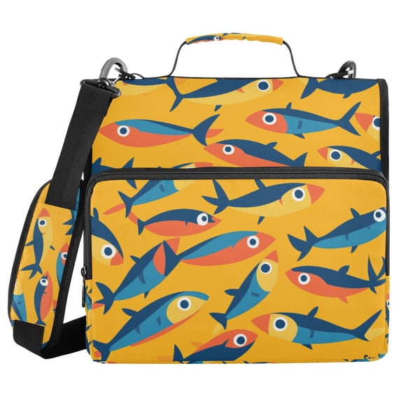 FORMRS Zipper Binder with Shoulder Strap 2-inch Ring 500 Sheet Capacity File Bag, Yellow Sardines Pattern