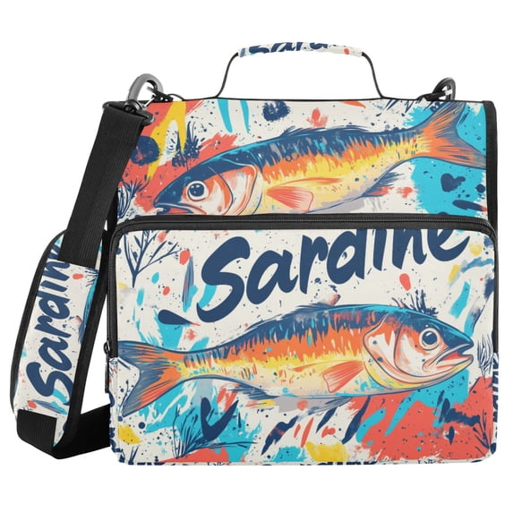 FORMRS Zipper Binder with Shoulder Strap 2-inch Ring 500 Sheet Capacity File Bag, Yellow Sardines Pattern