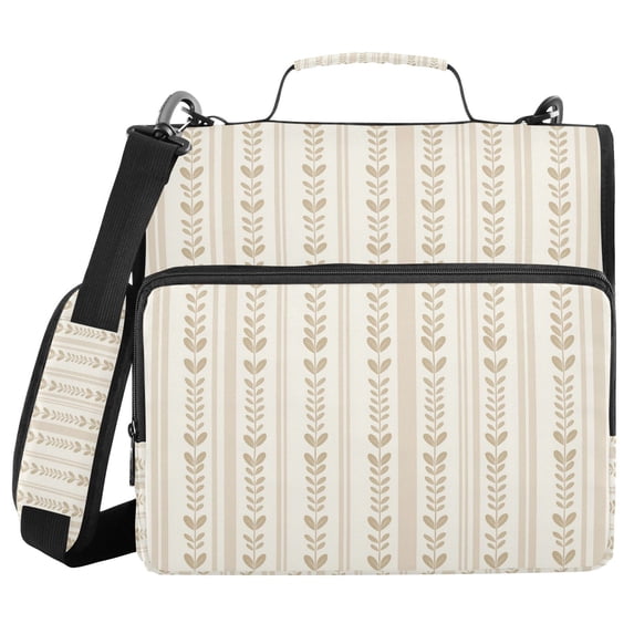 FORMRS Zipper Binder with Shoulder Strap 2-inch Ring 500 Sheet Capacity File Bag, Beige Abstract Pattern