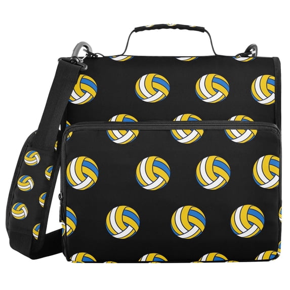 FORMRS Zipper Binder with Shoulder Strap 2-inch Ring 500 Sheet Capacity File Bag, Black Volleyball Pattern
