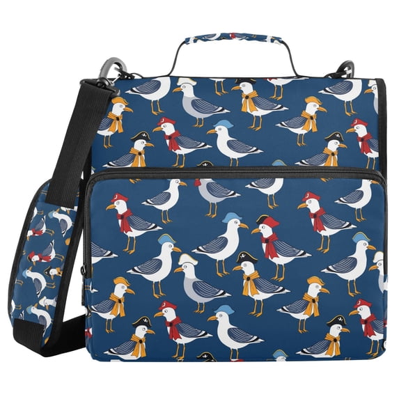 FORMRS Zipper Binder with Shoulder Strap 2-inch Ring 500 Sheet Capacity File Bag, Blue Cartoon Birds Pattern