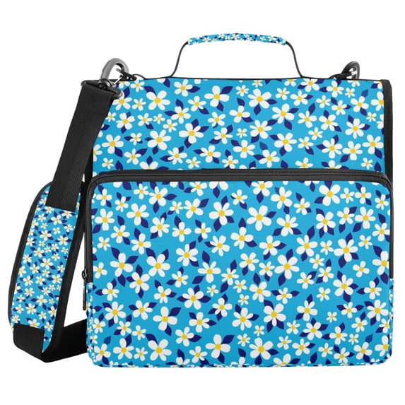 FORMRS Zipper Binder with Shoulder Strap 2-inch Ring 500 Sheet Capacity File Bag, Blue Daisy Pattern
