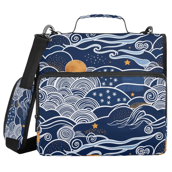 FORMRS Zipper Binder with Shoulder Strap 2-inch Ring 500 Sheet Capacity File Bag, Blue Night Sky