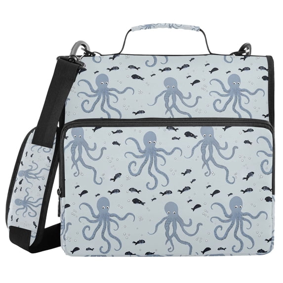 FORMRS Zipper Binder with Shoulder Strap 2-inch Ring 500 Sheet Capacity File Bag, Blue Octopus Pattern