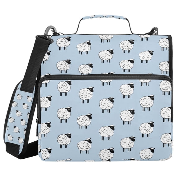FORMRS Zipper Binder with Shoulder Strap 2-inch Ring 500 Sheet Capacity File Bag, Blue Sheep Pattern