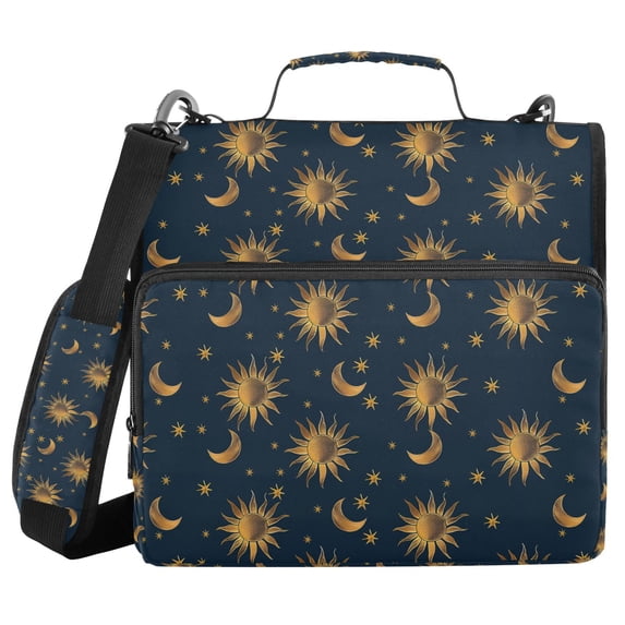 FORMRS Zipper Binder with Shoulder Strap 2-inch Ring 500 Sheet Capacity File Bag, Blue Sun Moon Pattern
