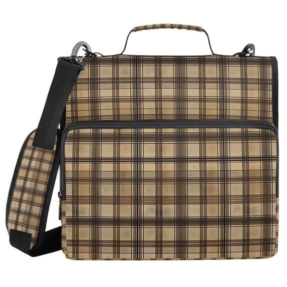 FORMRS Zipper Binder with Shoulder Strap 2-inch Ring 500 Sheet Capacity File Bag, Caramel Plaid Pattern
