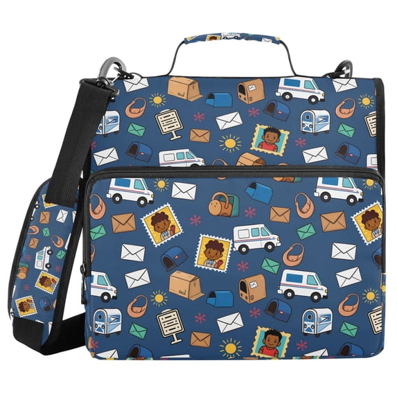 FORMRS Zipper Binder with Shoulder Strap 2-inch Ring 500 Sheet Capacity File Bag, Cartoon Mail Truck Pattern