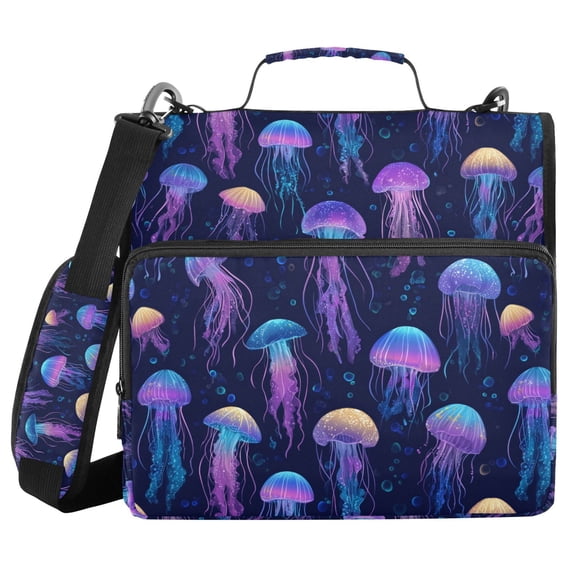 FORMRS Zipper Binder with Shoulder Strap 2-inch Ring 500 Sheet Capacity File Bag, Dark Blue Jellyfish Pattern