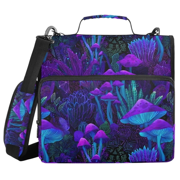 FORMRS Zipper Binder with Shoulder Strap 2-inch Ring 500 Sheet Capacity File Bag, Dark Mushrooms Pattern
