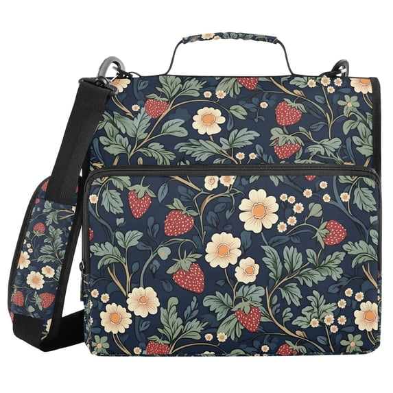 FORMRS Zipper Binder with Shoulder Strap 2-inch Ring 500 Sheet Capacity File Bag, Floral Raspberry Pattern