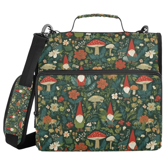 FORMRS Zipper Binder with Shoulder Strap 2-inch Ring 500 Sheet Capacity File Bag, Forest Mushroom Pattern