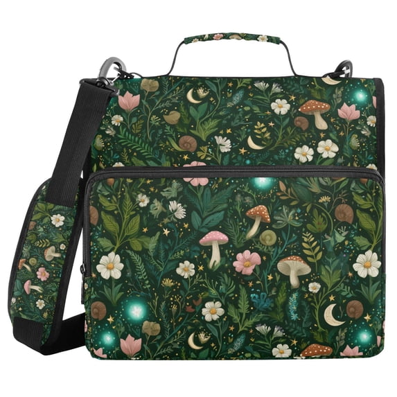 FORMRS Zipper Binder with Shoulder Strap 2-inch Ring 500 Sheet Capacity File Bag, Green Forest Pattern