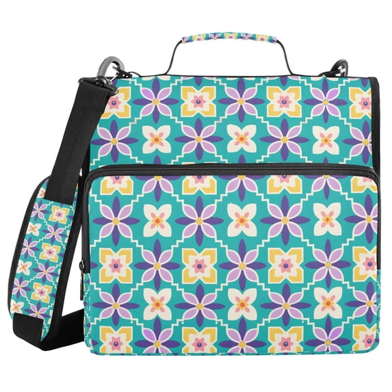 FORMRS Zipper Binder with Shoulder Strap 2-inch Ring 500 Sheet Capacity File Bag, Green Mosaic Pattern