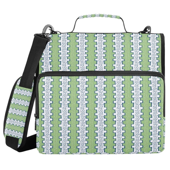FORMRS Zipper Binder with Shoulder Strap 2-inch Ring 500 Sheet Capacity File Bag, Green Stripe Pattern