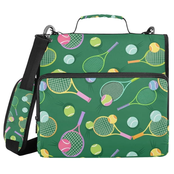 FORMRS Zipper Binder with Shoulder Strap 2-inch Ring 500 Sheet Capacity File Bag, Green Tennis Pattern