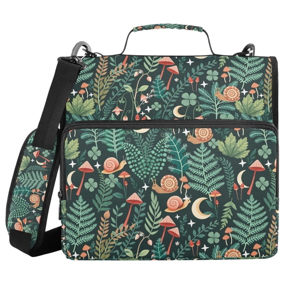 FORMRS Zipper Binder with Shoulder Strap 2-inch Ring 500 Sheet Capacity File Bag, Green Vibrant Forest Pattern