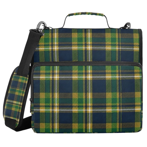 FORMRS Zipper Binder with Shoulder Strap 2-inch Ring 500 Sheet Capacity File Bag, Green Yellow Plaid Pattern