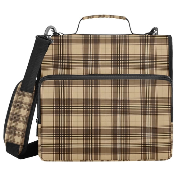 FORMRS Zipper Binder with Shoulder Strap 2-inch Ring 500 Sheet Capacity File Bag, Khaki Plaid Pattern