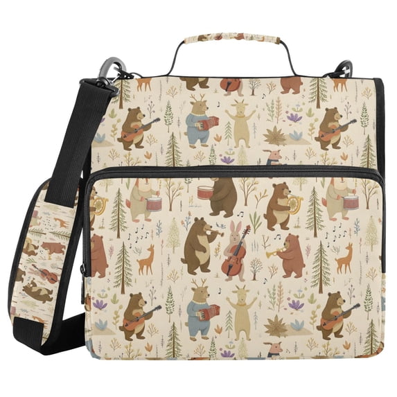 FORMRS Zipper Binder with Shoulder Strap 2-inch Ring 500 Sheet Capacity File Bag, Musical Animals Pattern
