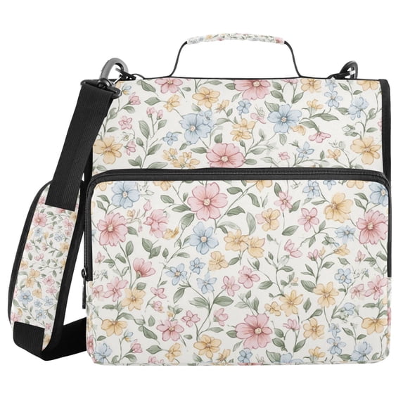 FORMRS Zipper Binder with Shoulder Strap 2-inch Ring 500 Sheet Capacity File Bag, Pastel Floral Pattern
