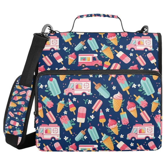 FORMRS Zipper Binder with Shoulder Strap 2-inch Ring 500 Sheet Capacity File Bag, Pink Cartoon Truck Pattern