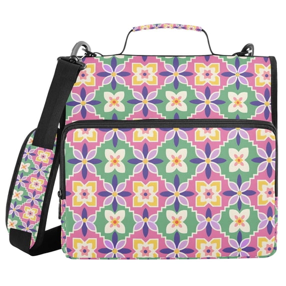 FORMRS Zipper Binder with Shoulder Strap 2-inch Ring 500 Sheet Capacity File Bag, Pink Mosaic Pattern