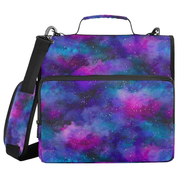FORMRS Zipper Binder with Shoulder Strap 2-inch Ring 500 Sheet Capacity File Bag, Purple Galaxy Pattern