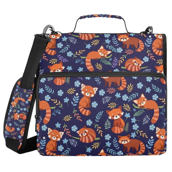FORMRS Zipper Binder with Shoulder Strap 2-inch Ring 500 Sheet Capacity File Bag, Red Panda Pattern