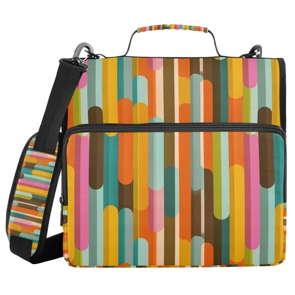 FORMRS Zipper Binder with Shoulder Strap 2-inch Ring 500 Sheet Capacity File Bag, Retro Abstract Pattern
