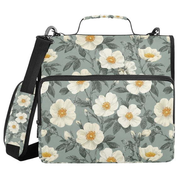 FORMRS Zipper Binder with Shoulder Strap 2-inch Ring 500 Sheet Capacity File Bag, Sage Green Flower Pattern