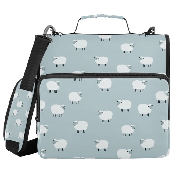 FORMRS Zipper Binder with Shoulder Strap 2-inch Ring 500 Sheet Capacity File Bag, Simple Sheep Pattern