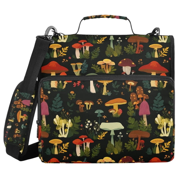 FORMRS Zipper Binder with Shoulder Strap 2-inch Ring 500 Sheet Capacity File Bag, Various Mushrooms Pattern