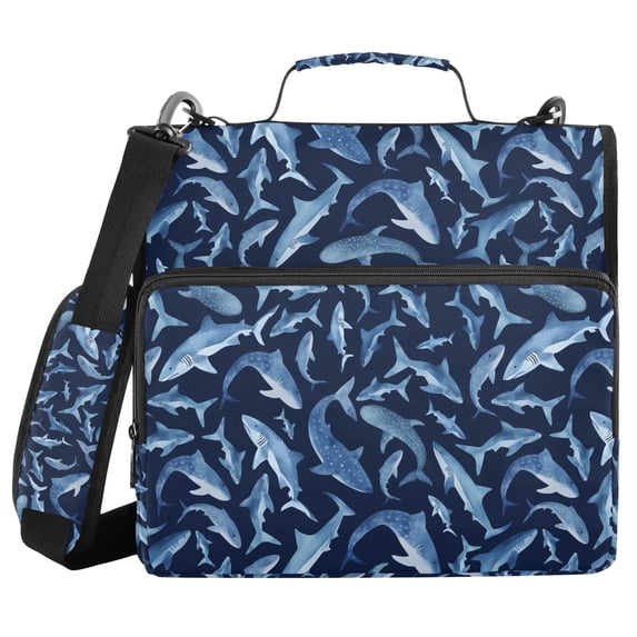FORMRS Zipper Binder with Shoulder Strap 2-inch Ring 500 Sheet Capacity File Bag, Watercolor Shark Pattern