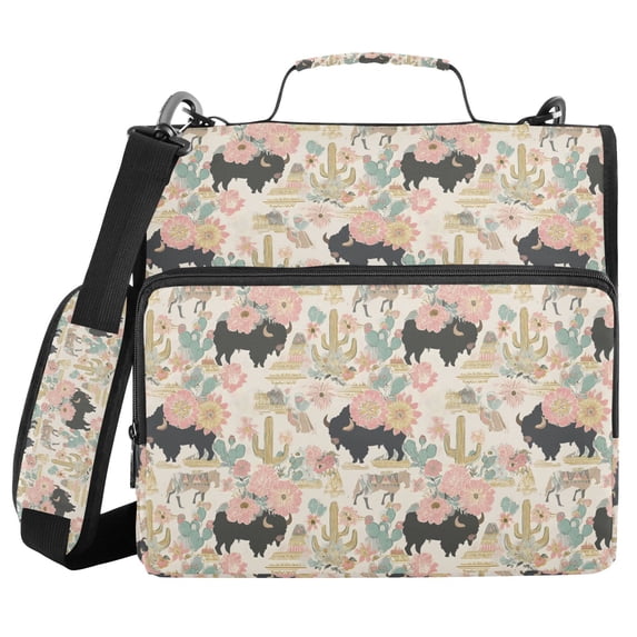 FORMRS Zipper Binder with Shoulder Strap 2-inch Ring 500 Sheet Capacity File Bag, West Wild Pattern